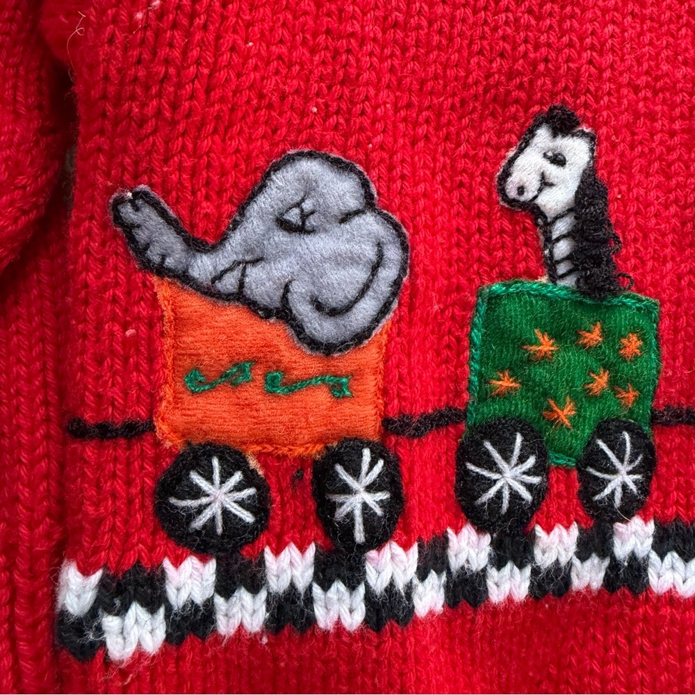 Vintage Toddler Cardigan Sweater Zoo Animal Circus Train Red Size 2 Cotton - Picture 9 of 14